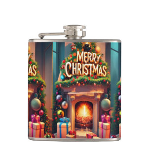 Flasque à Thème de Noël – Joyeux Noël Feu de Chemi