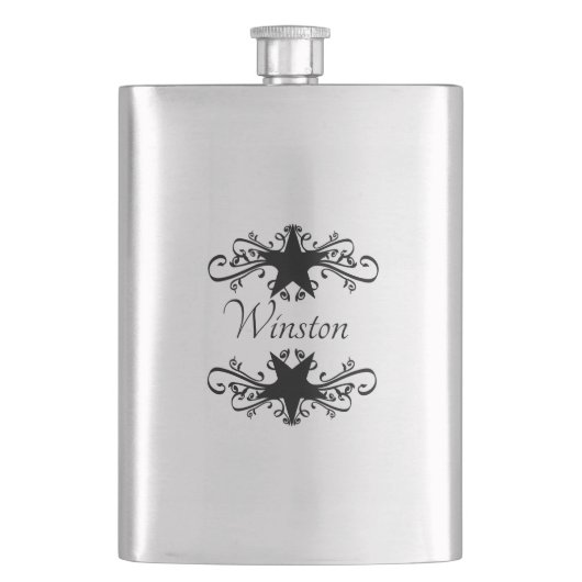 Flasque Accents noirs étoilés avec nom ou monogramme (devant)