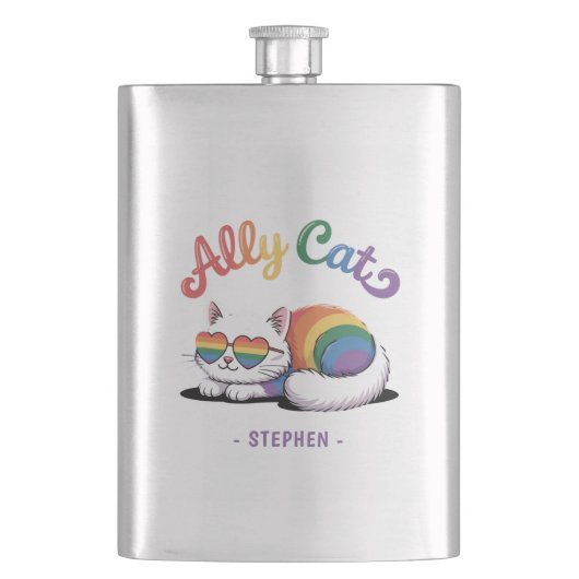Flasque Ally Cat - Cute White Cat LGBTQ Pride (2) (devant)