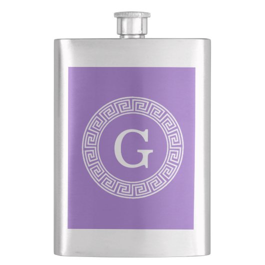 Flasque Améthyste Wht Cadre Rnd Clé Grecque Monogramme Ini (devant)