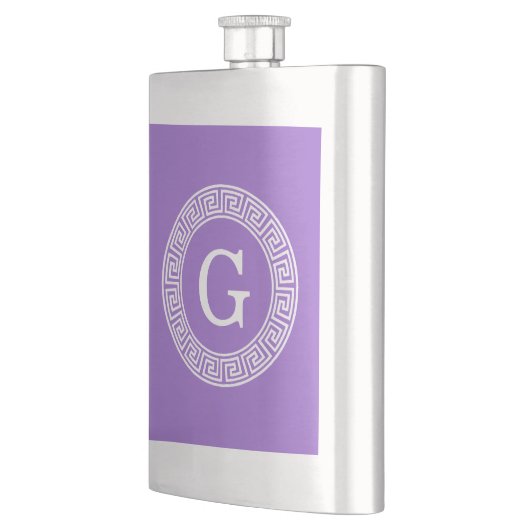 Flasque Améthyste Wht Cadre Rnd Clé Grecque Monogramme Ini (Gauche)