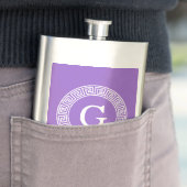 Flasque Améthyste Wht Cadre Rnd Clé Grecque Monogramme Ini (En situation)
