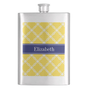 Flasque Ananas Wht Fancy Quatrefoil Nom de la marine Monog