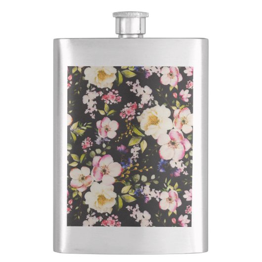 Flasque Aquarelle rose Roses Jaunes Arrière - plan noir (devant)