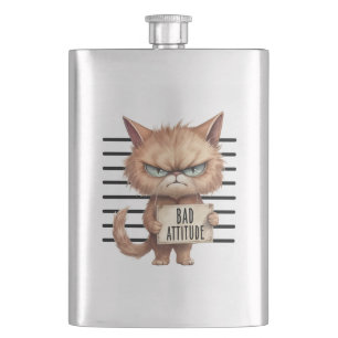 Flasque Bad Attitude Chat Mugshot - Drôle Feline Design