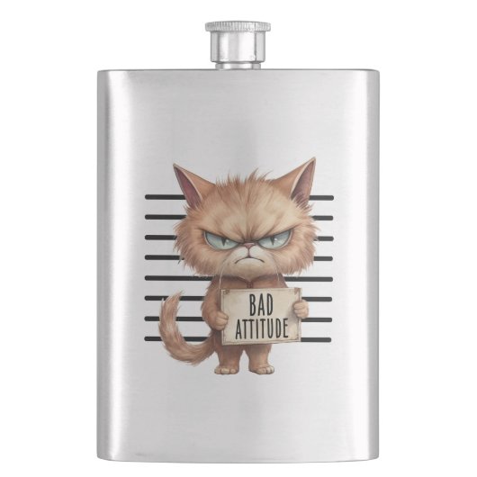 Flasque Bad Attitude Chat Mugshot - Drôle Feline Design (devant)