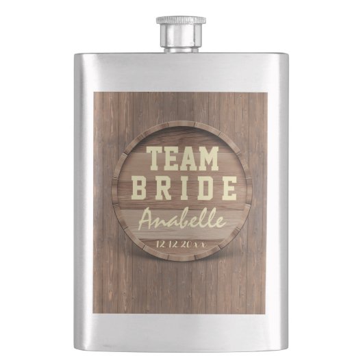 Flasque Baril rustique en bois en faveur mariage TEAM BRID (devant)