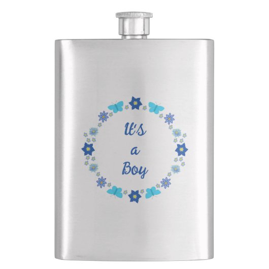 Flasque Bébé bleu Papillons et fleurs personnalisés (devant)