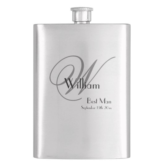 Flasque Best Man Gift : Elegant Script Monogramme et nom (devant)