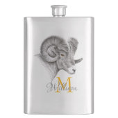 Flasque Bighorn Ram Animal art Aries Zodiac signe Monogram (devant)