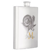 Flasque Bighorn Ram Animal art Aries Zodiac signe Monogram (Droite)