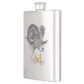 Flasque Bighorn Ram Animal art Aries Zodiac signe Monogram (Gauche)