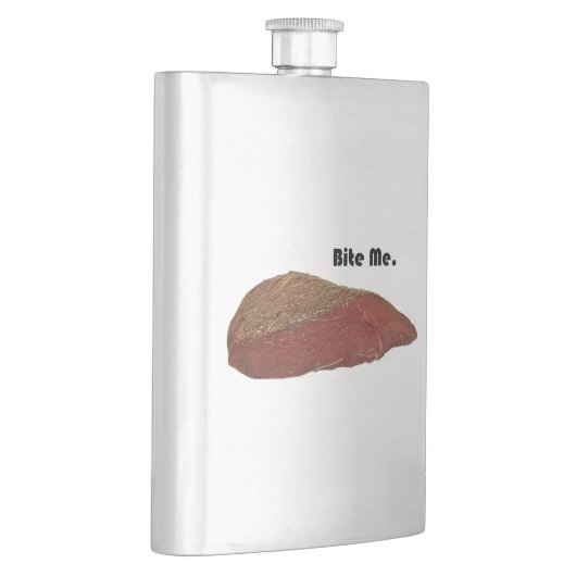 Flasque Bite Me Funny Steak Beef Pun Joke (Droite)