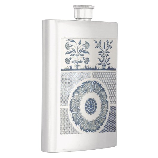 Flasque Blanc bleu Floral chinois rond (Droite)