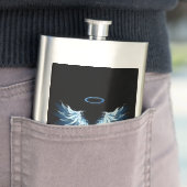 Flasque Blue Glowing Angel Wings on black background (En situation)