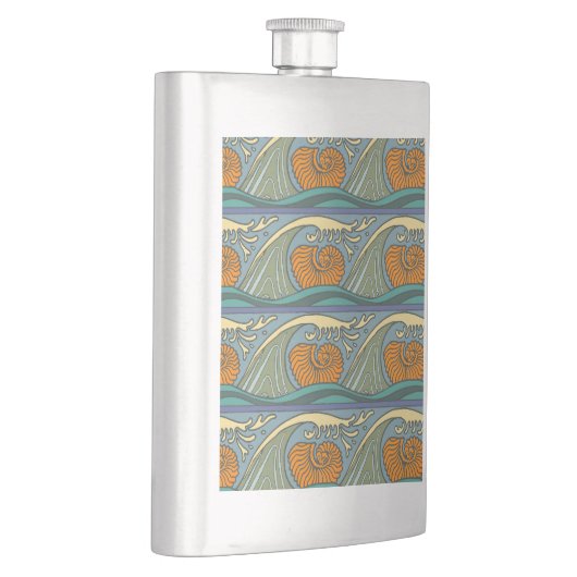 Flasque Blue Ocean Waves Nautilus Seashell Motif Nouveau (Droite)