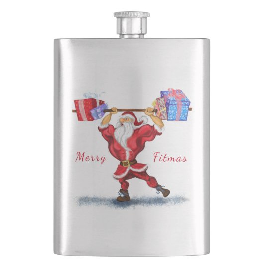 Flasque Bodybuilder Santa Claus avec cadeaux de Noël - Amu (devant)