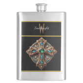 Flasque Broche Ethereal Cross avec pierres bleues et verte (devant)