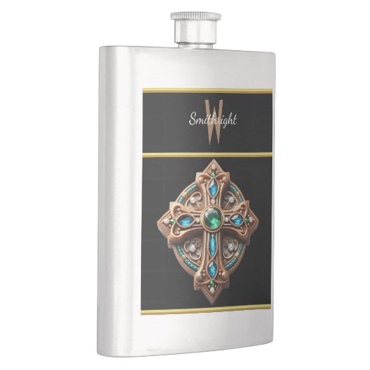 Flasque Broche Ethereal Cross avec pierres bleues et verte (Droite)