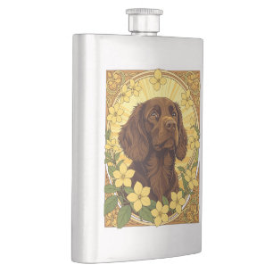 Flasque Caniche Et Fleurs Jaunes De Jasmin