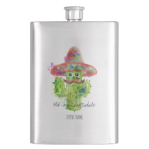 Flasque Chapeau de moustache d'art de cactus Fête Propre A