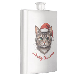 Flasque Chat de Noël festif personnalisé avec chapeau de P