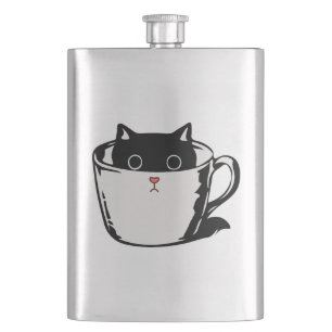 Flasque Chaton noir avec nez rouge caché dans une tasse