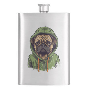 Flasque Chien Carlin portant un sweat à capuche vert