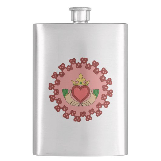 Flasque Claddagh et Knotwork rouge sur le rose (devant)