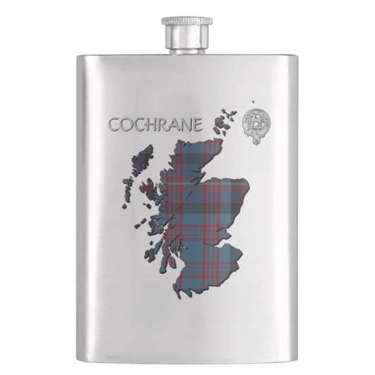 Flasque Clan Cochrane Crest & Azure Tartan Map (devant)