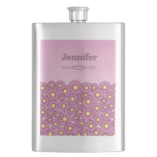 Flasque Classique en Acier Inoxydable Fleur Rose