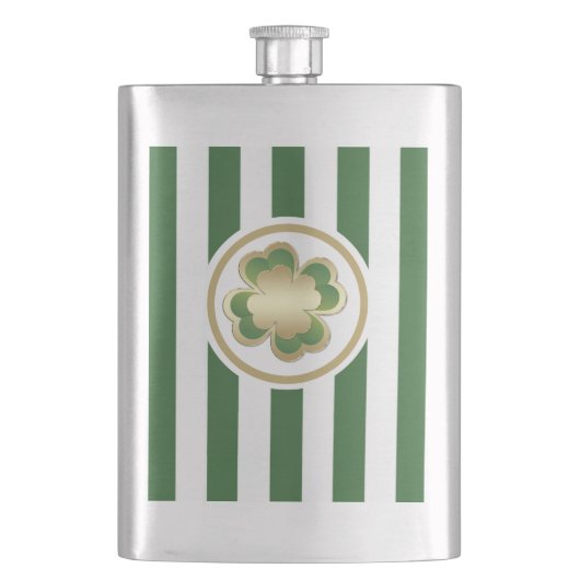 Flasque Classy chic or chanceux shamrock rayures vertes (devant)