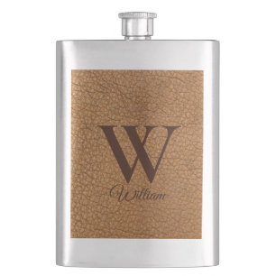 Flasque Classy Monogrammé Initial Brown Faux Cuir
