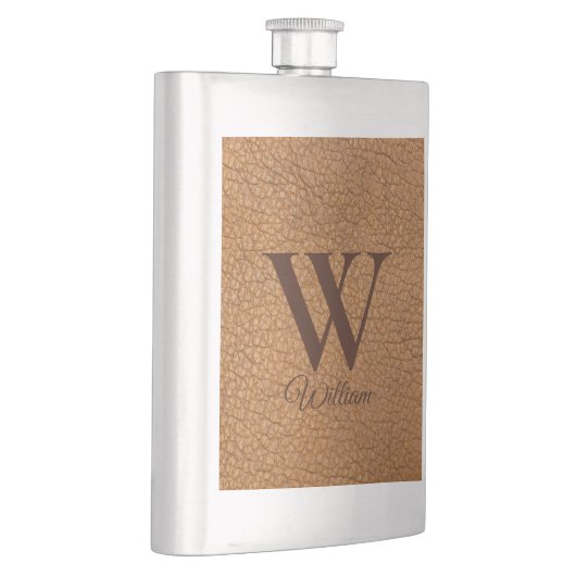 Flasque Classy Monogrammé Initial Brown Faux Cuir (Droite)