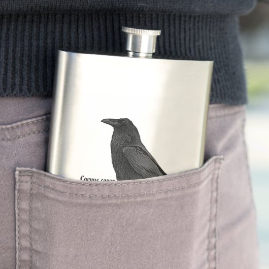 Flasque Corbeau noir avec nom scientifique (En situation)