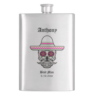 Flasque Crâne de sucre sombrero   Cadeau de témoin de mari