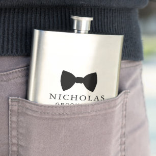 Flasque Cravate noir Bow Groomsman Mariage personnalisé