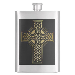 Flasque Croix celtique de noeud dans l'or et le noir