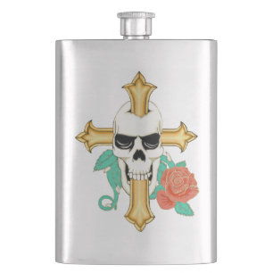 Flasque Croix du crâne et Rose