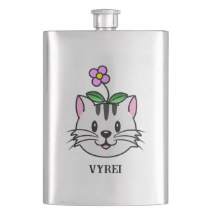 Flasque Cute chat caricature avec une fleur sur la tête