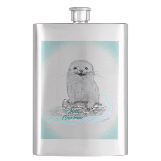 Flasque Cute White Baby Sea Otter , Merry Christmas (devant)