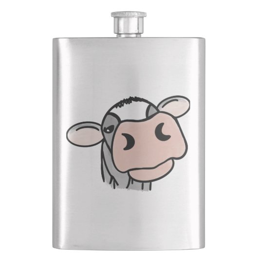 Flasque dessin animé vache noir blanc rose baiser gris ani (devant)