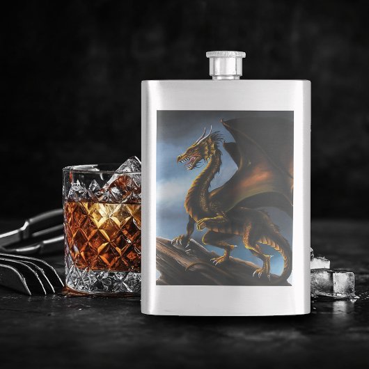 Flasque Dragon noir cuivre or