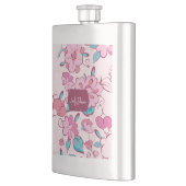 Flasque Elegant Pink Blossom Custom Name Floral Design (Gauche)