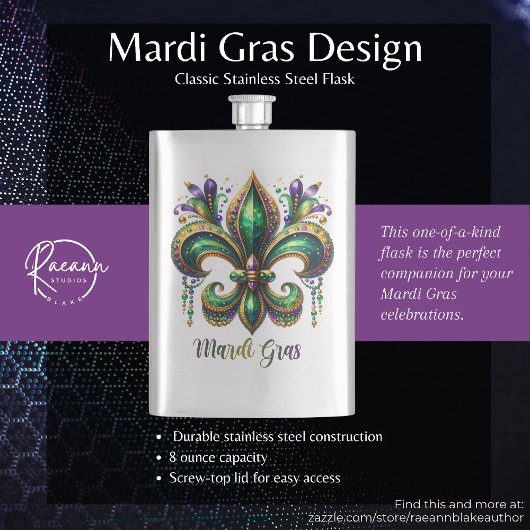 Flasque en acier inoxydable Mardi Gras Design Clas