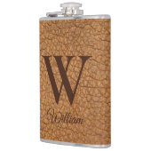 Flasque en faux cuir marron avec monogramme élégan (Gauche)