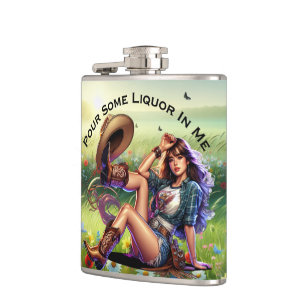 Flasque enveloppée de vinyle avec cowgirl de campa