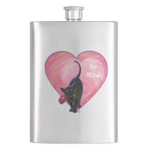 Flasque Fête de la Saint-Valentin au chat noir