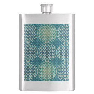 Flasque Fleur de vie - motif de timbre - bleu cyan