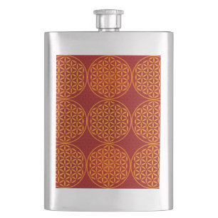 Flasque Fleur de vie - motif de timbre - orange rouge